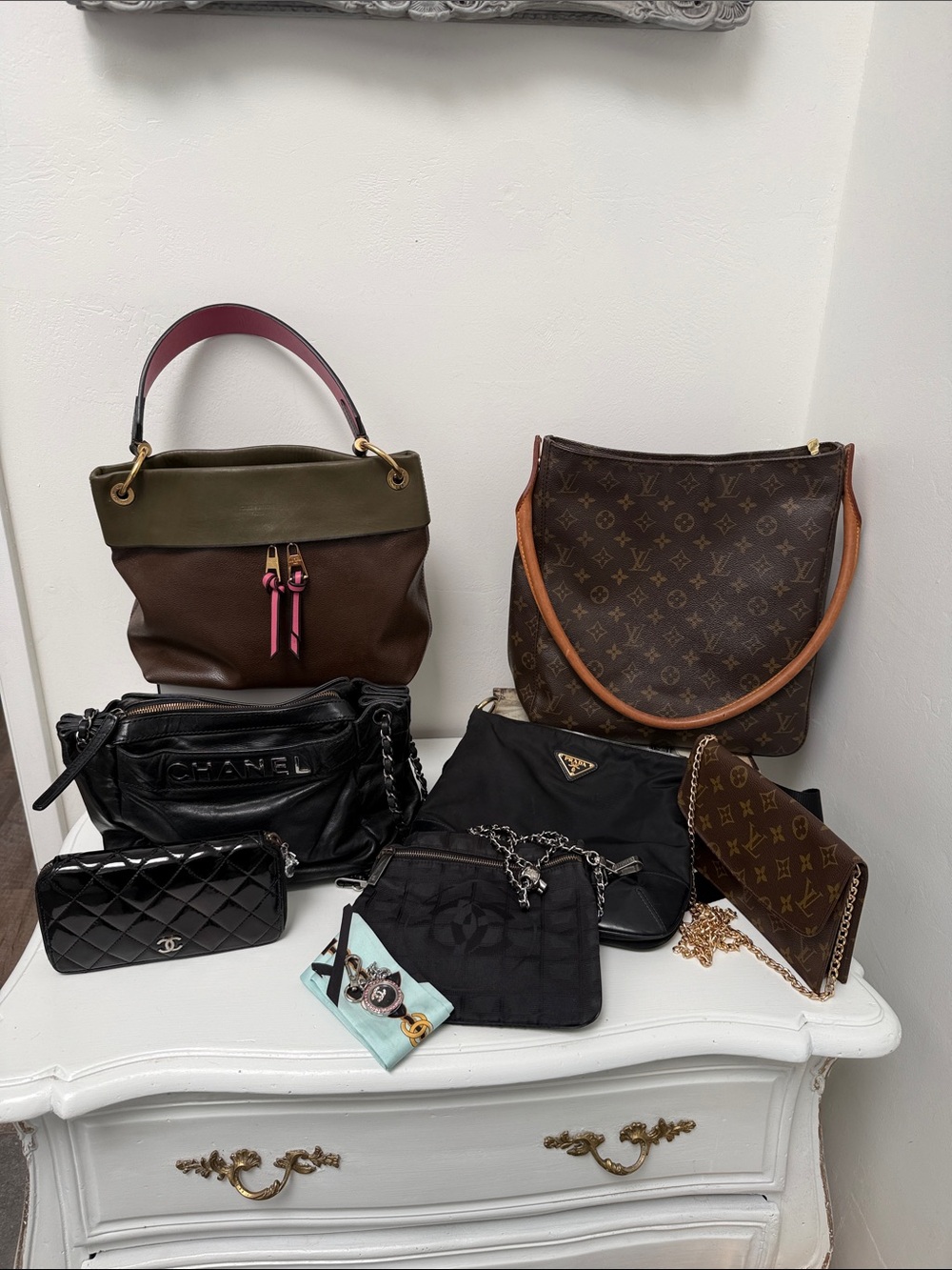CHANEL Black Quilted Leather Wallet-on-Chain and Shoulder Pouch Set